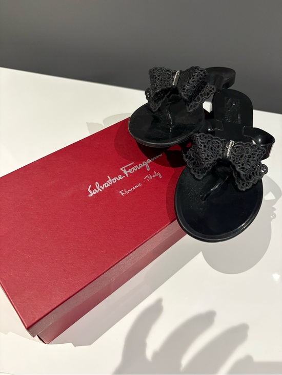 Salvatore Ferragamo Shoes - Salvatore Ferragamo Black Bow Jelly Thong Sandals